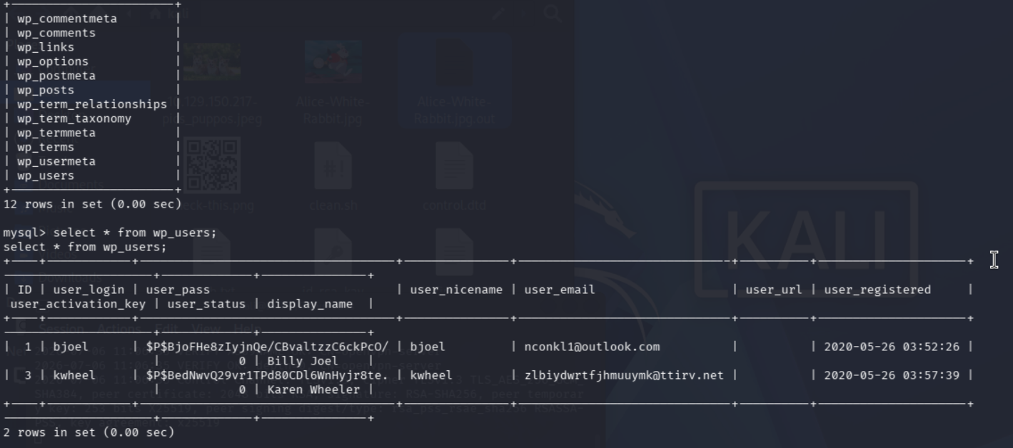 Hashes de contraseña de la tabla wp_users